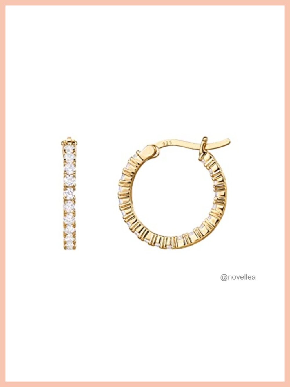 14K Gold Plated Cubic Zirconia Hoop Earrings for Women, Inside Out CZ